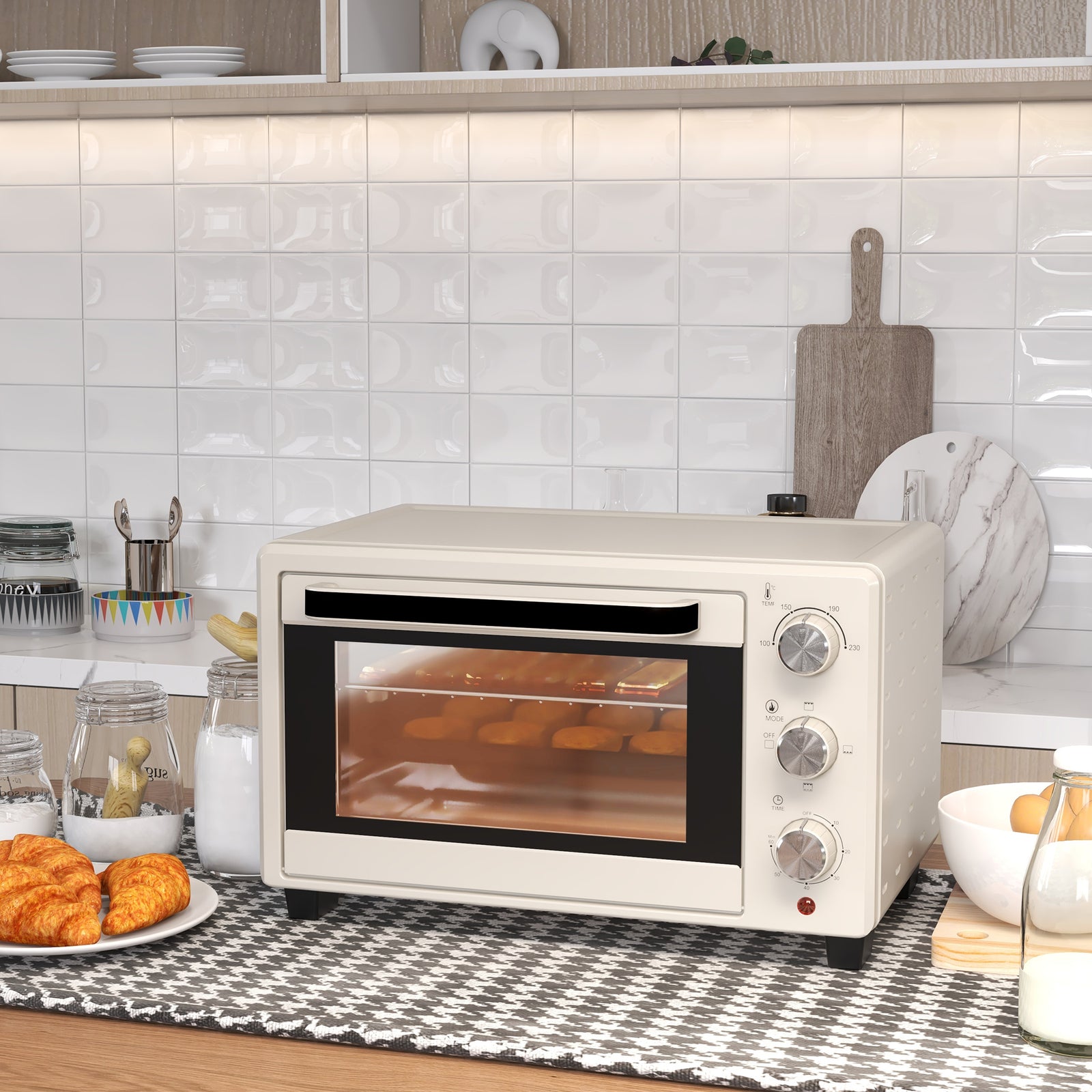 Mini Oven 21l Electric Grill With Adjustable Temp Timer | One Size | Cream