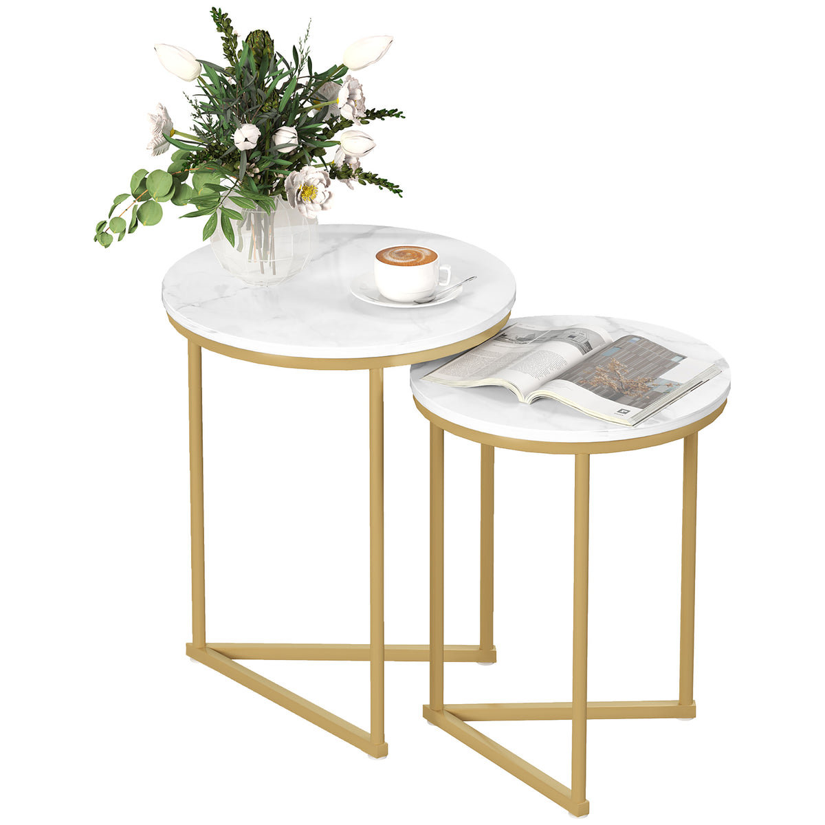 esting Coffee Table Set Of 2 With Metal Frame | One Size | Gold