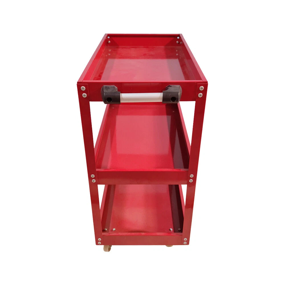 Tool Storage Heavy Duty Durable Garage Trolley Workshop 3 Tier Wheel Cart Shelf | Red