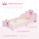 Kids Wooden Princess Crown & Flower Single Bed With Safety Side Rails Slats Pink