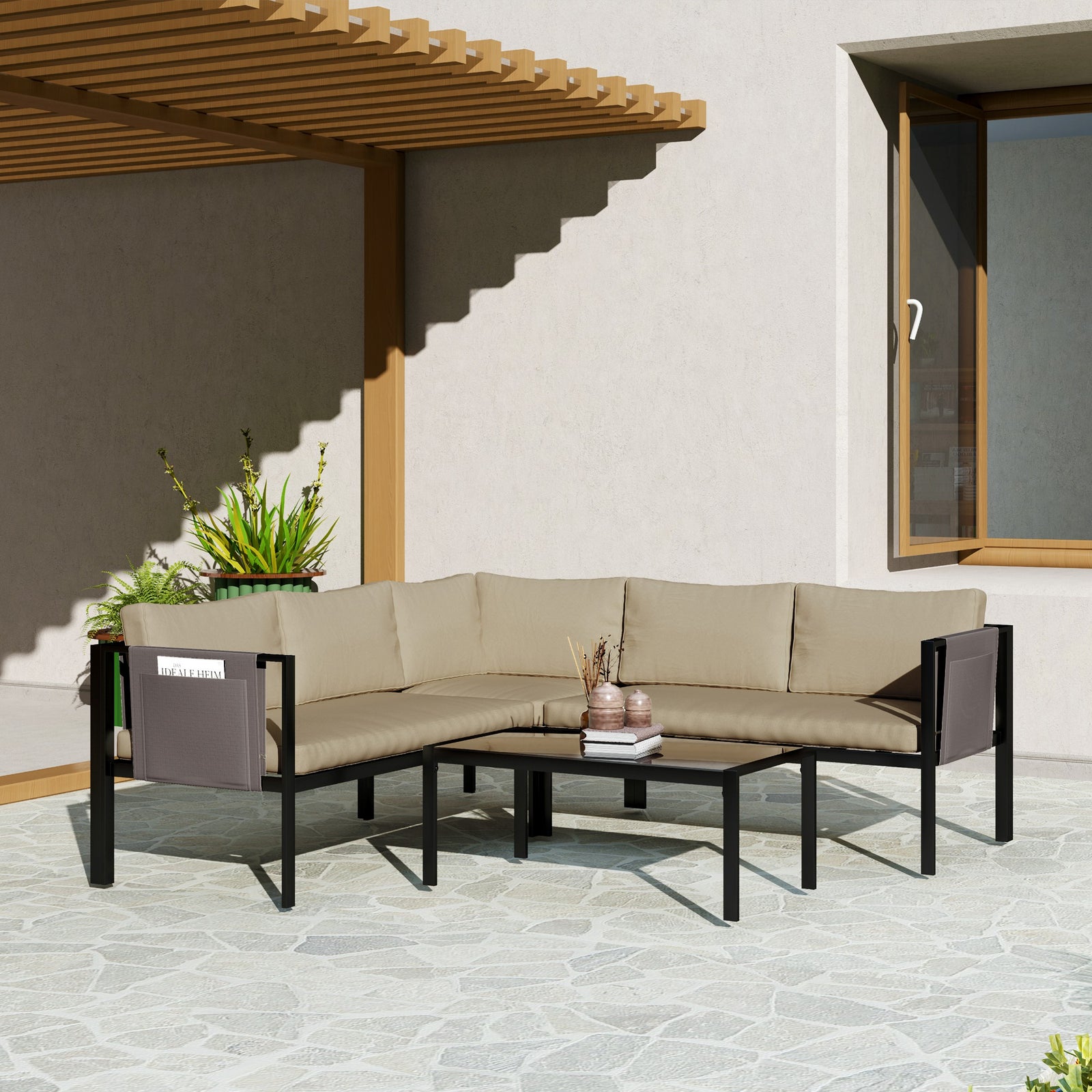 4 Piece Garden Furniture Set W/ Breathable Mesh Pocket