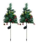 Set Of 2 Solar-powered Pre-lit Artificial Christmas Tree Decorations With Lights