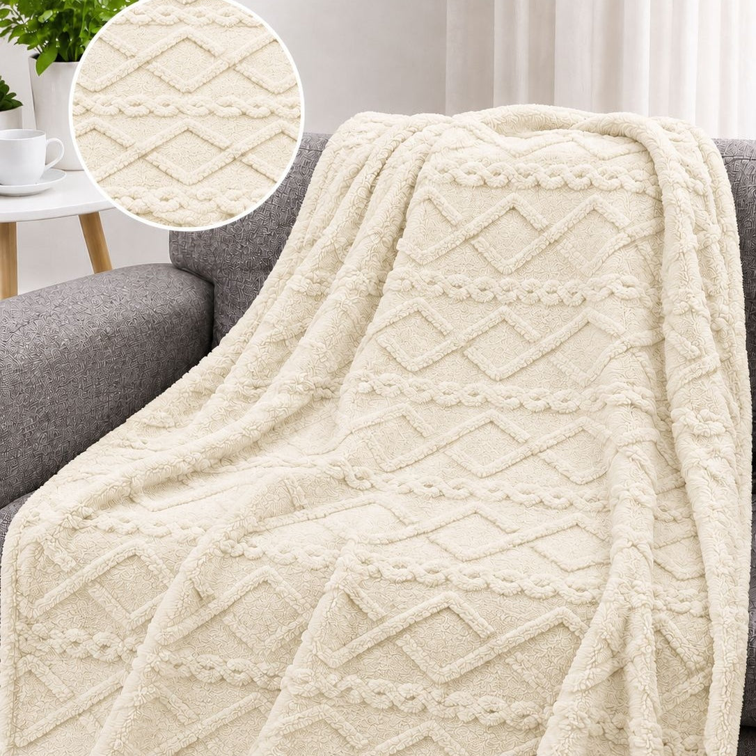 Textured Cable Throw Blanket – Soft Cosy Decorative Throw 150 X 200cm | 150cm x 200cm | Natural
