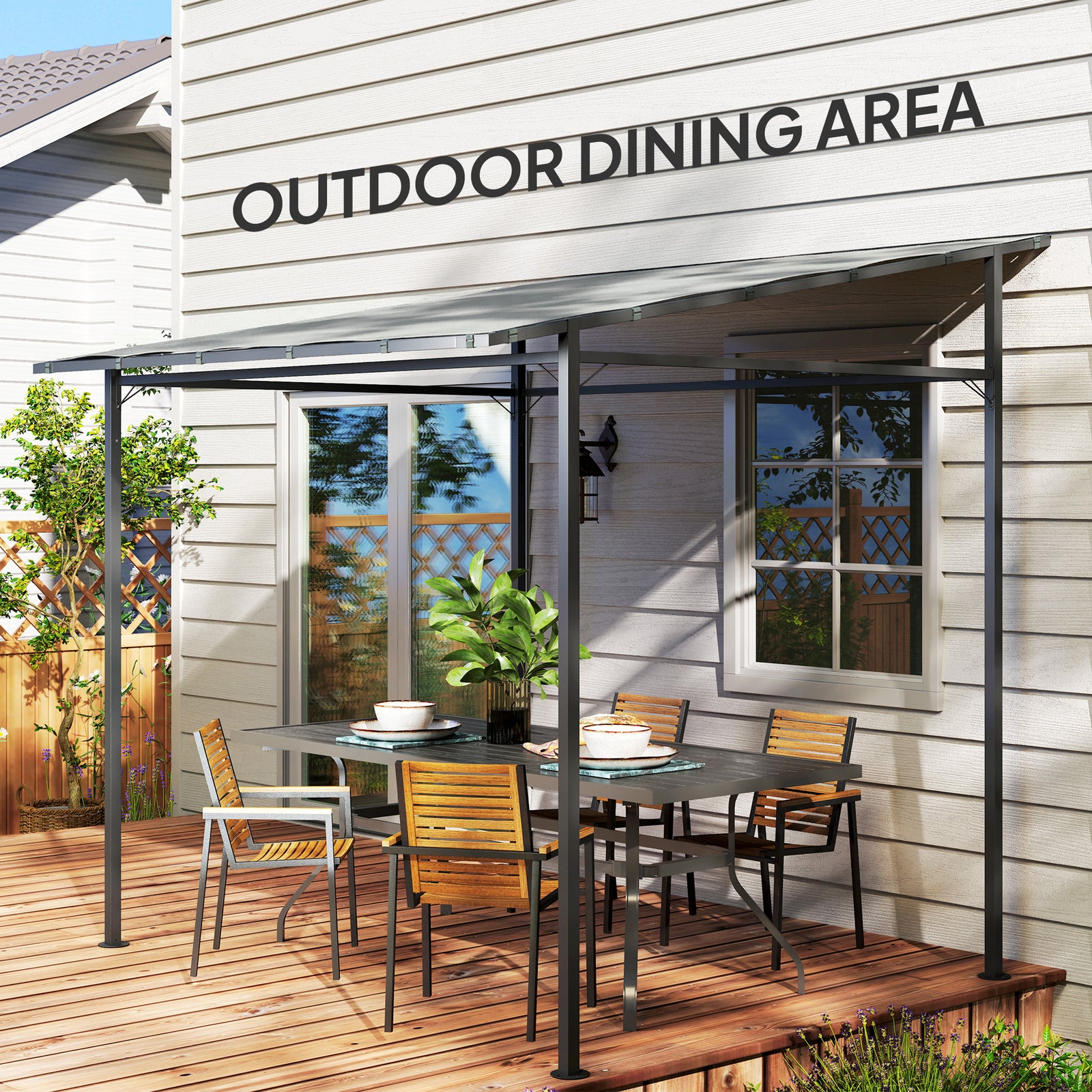 2.4 X 2.4 M Wall Mounted Pergola Gazebo, Upf30+ | Light Grey