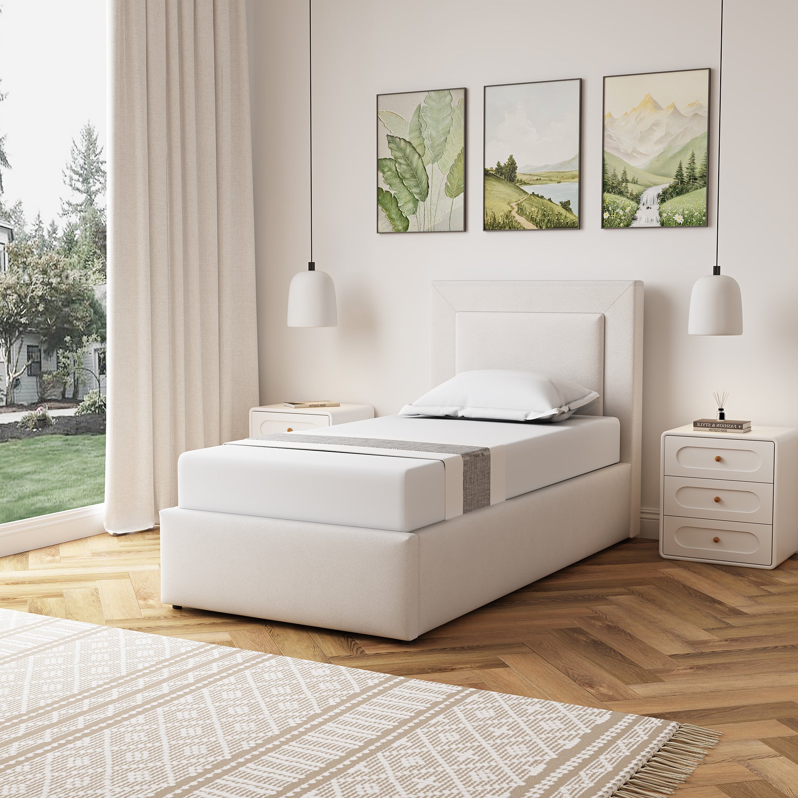 Weston Fabric Ottoman Bed Frame | Single | Beige