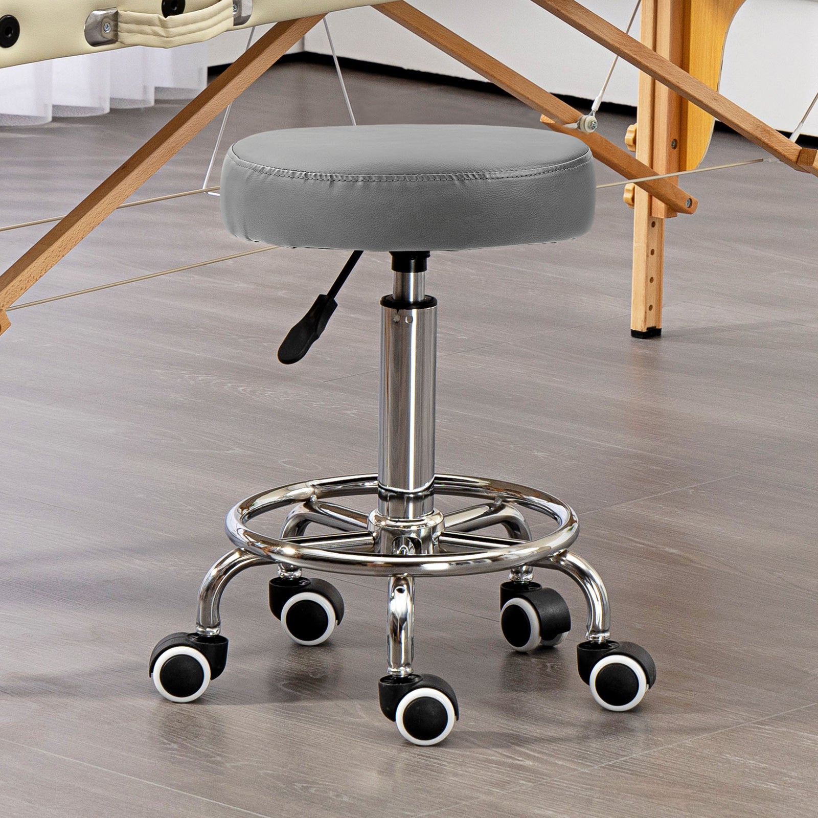 Round Pu Leather Salon Beautician Stool Adjustable Height | One Size | Gray