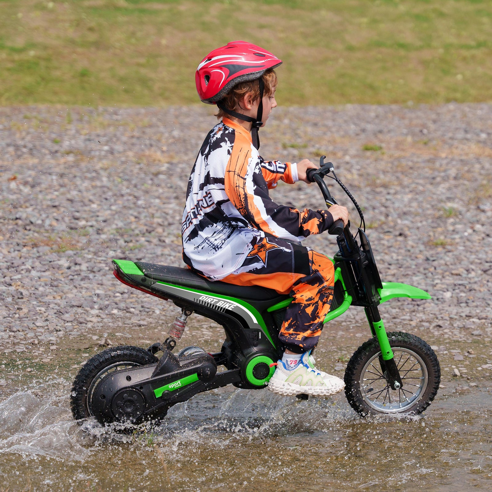 24v Kids Electric Motorbike With Twist Grip Throttle, Music, Horn | Green