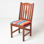 Striped Seat Pad With Button Straps 100% Cotton, 40 X 40 Cm | Set of 4 | Multi Colour