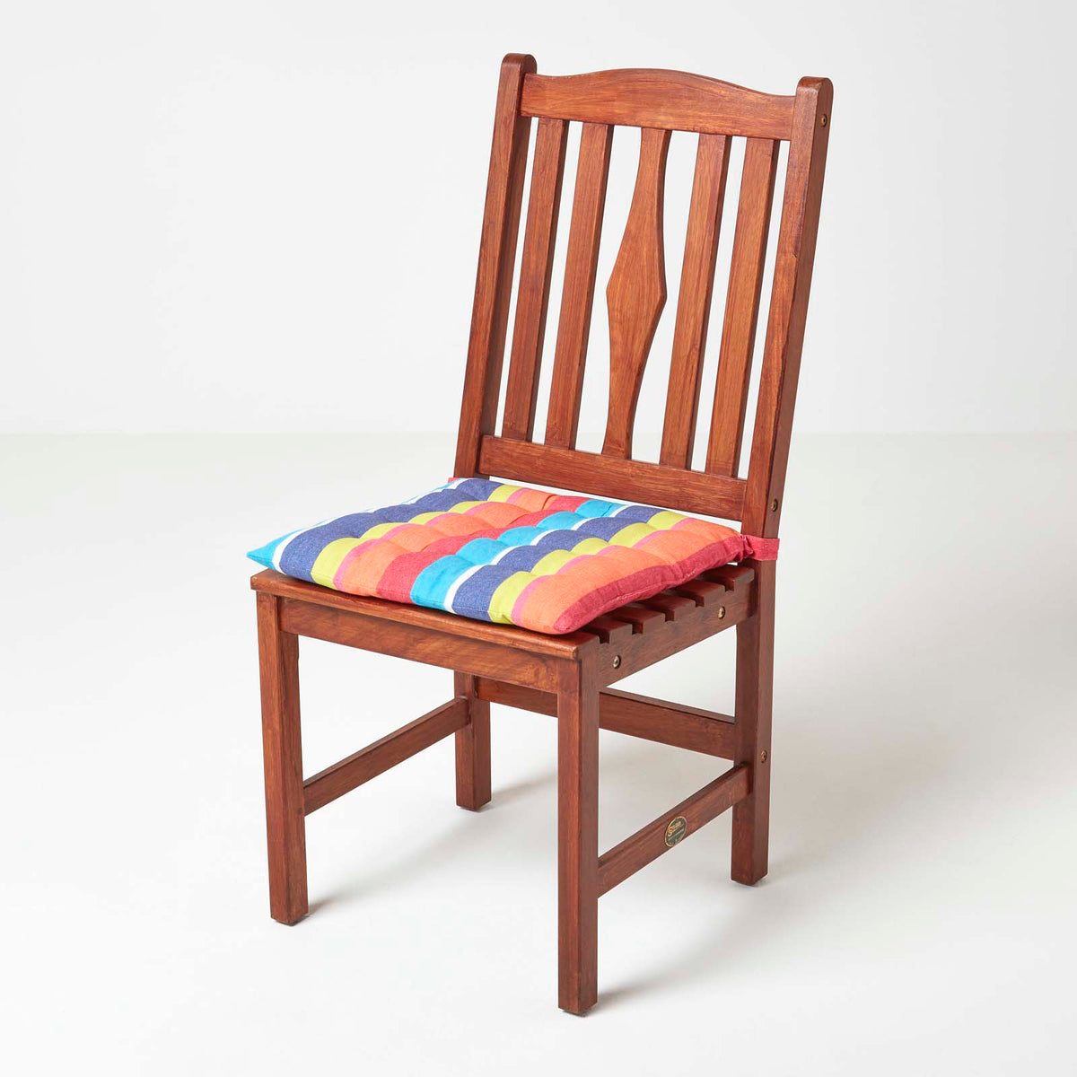 Striped Seat Pad With Button Straps 100% Cotton, 40 X 40 Cm | Set of 4 | Multi Colour