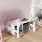 AIYAPLAY 3 In 1 Kids Storage Bench, Toddler Table And Chair Set, White