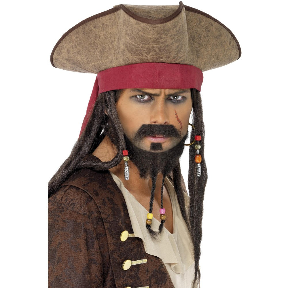 Pirate Hat, Brown, With Hair Dreadlocks