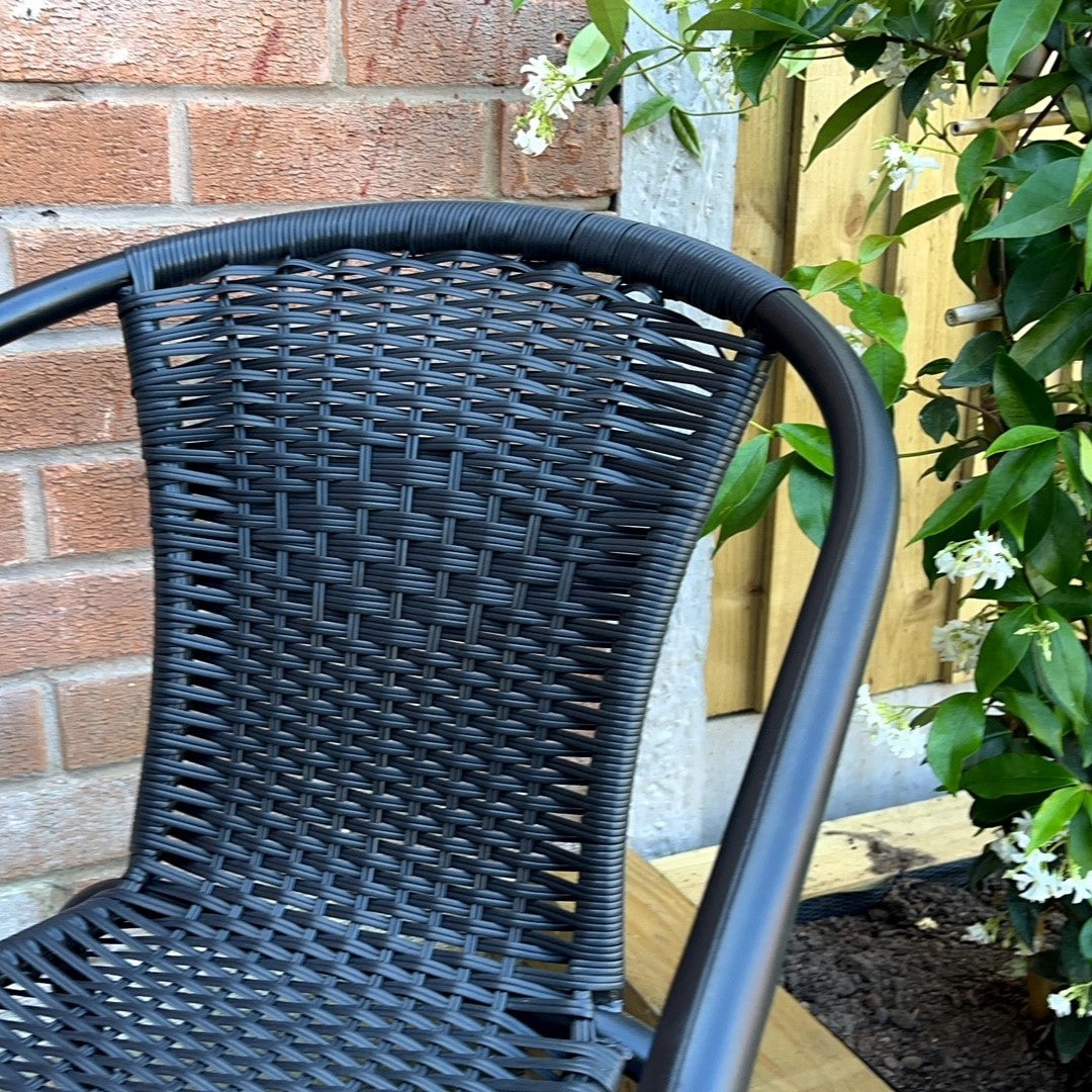 Stylish Black Rattan Bistro Set For 2 - Modern Outdoor Dining Solution | Black