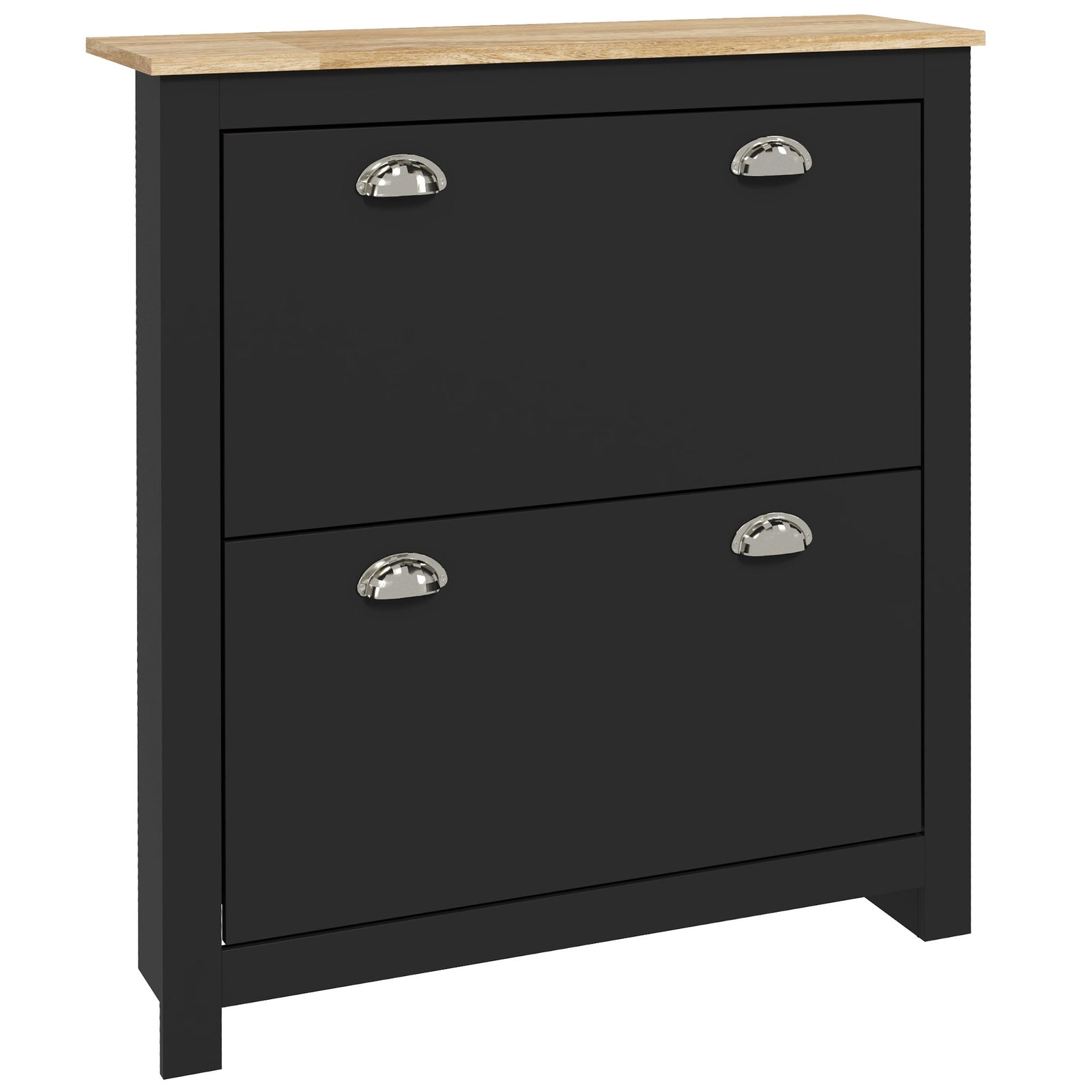 2 Drawer Shoe Cabinet, Flip Doors | Black