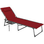 Folding Sun Lounger With 5-level Reclining Back, Side Table | Red