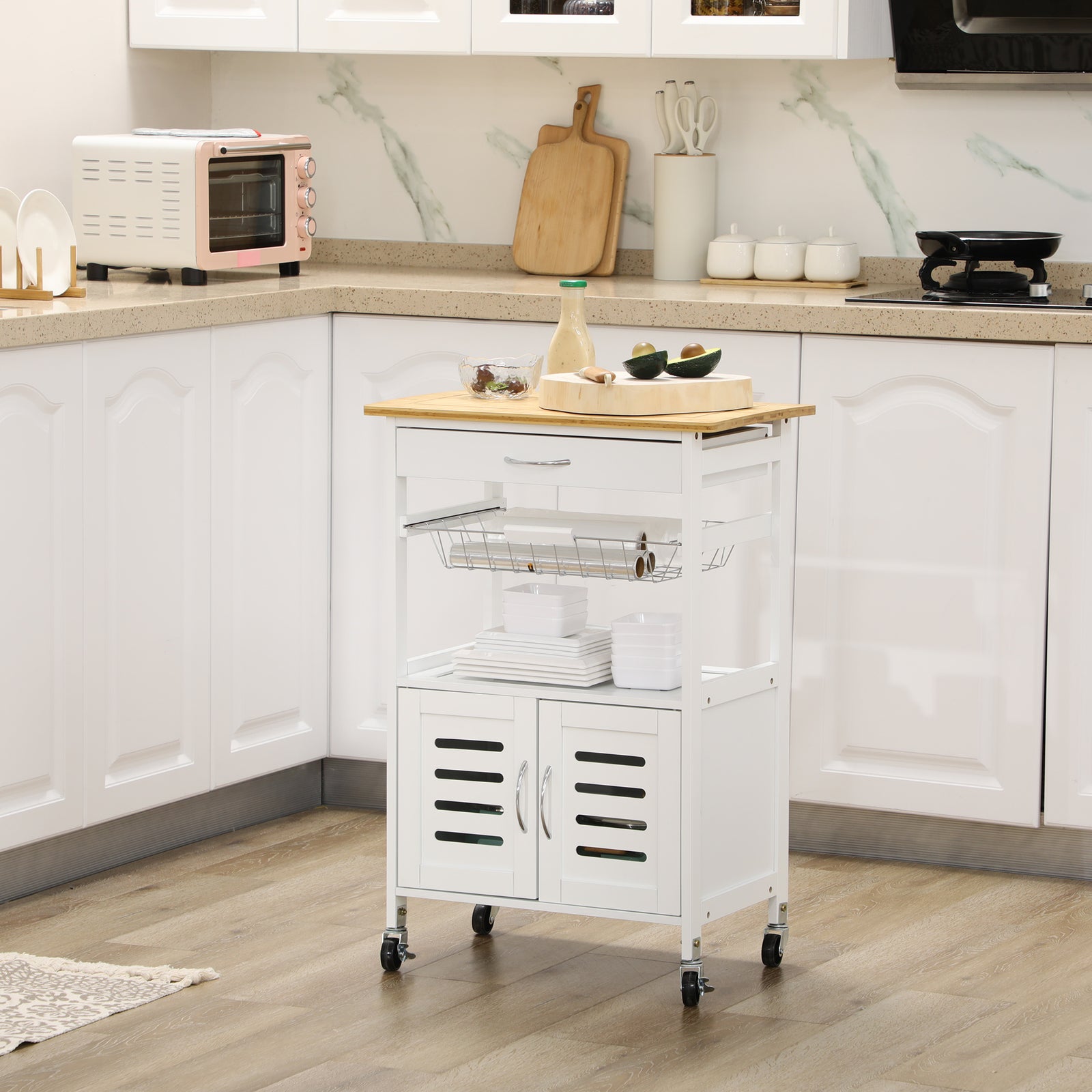 Rolling Trolley With Bamboo Top