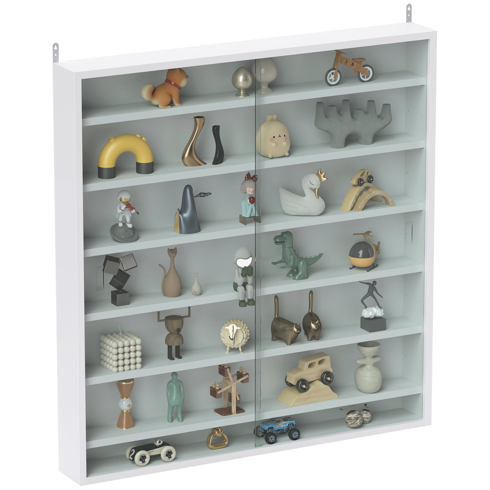 7-tier Wall Display Cabinet W/ Shelves Glass Doors | White