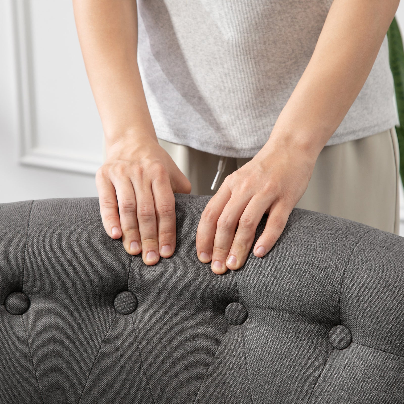 Fabric Single Sofa Upholstered With Pillow Wood Leg Charcoal Grey