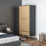 Modern Wardrobe Cabinet With Shelf Hanging Rod 2 Drawers