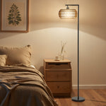 HOMCOM Dimmable Standing Lamp With Double Shade, Boho Floor Lamp, Black