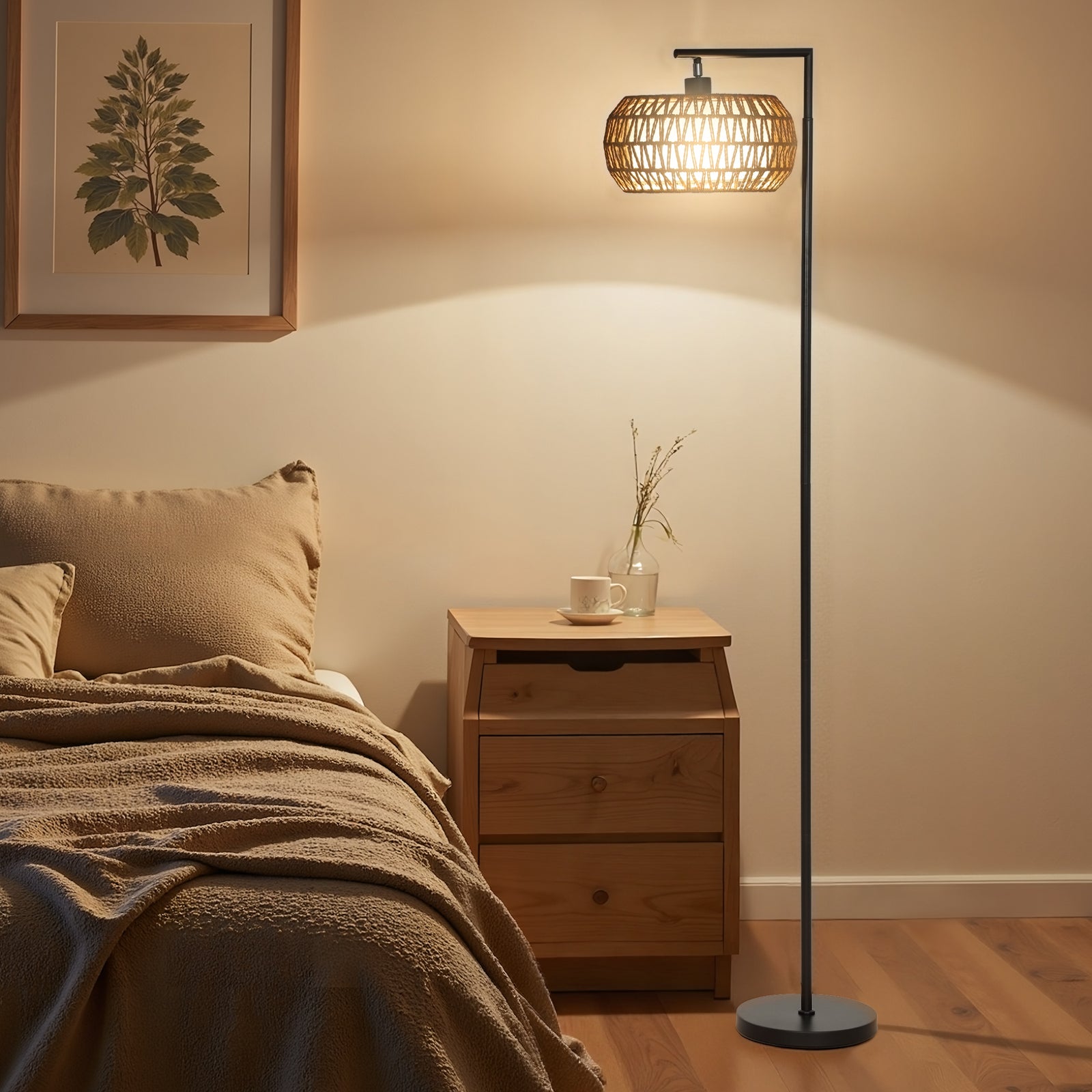 HOMCOM Dimmable Standing Lamp With Double Shade, Boho Floor Lamp, Black