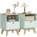 HOMCOM Modern Nightstand Set Of 2, Bedside Table With Drawer And Open Shelf