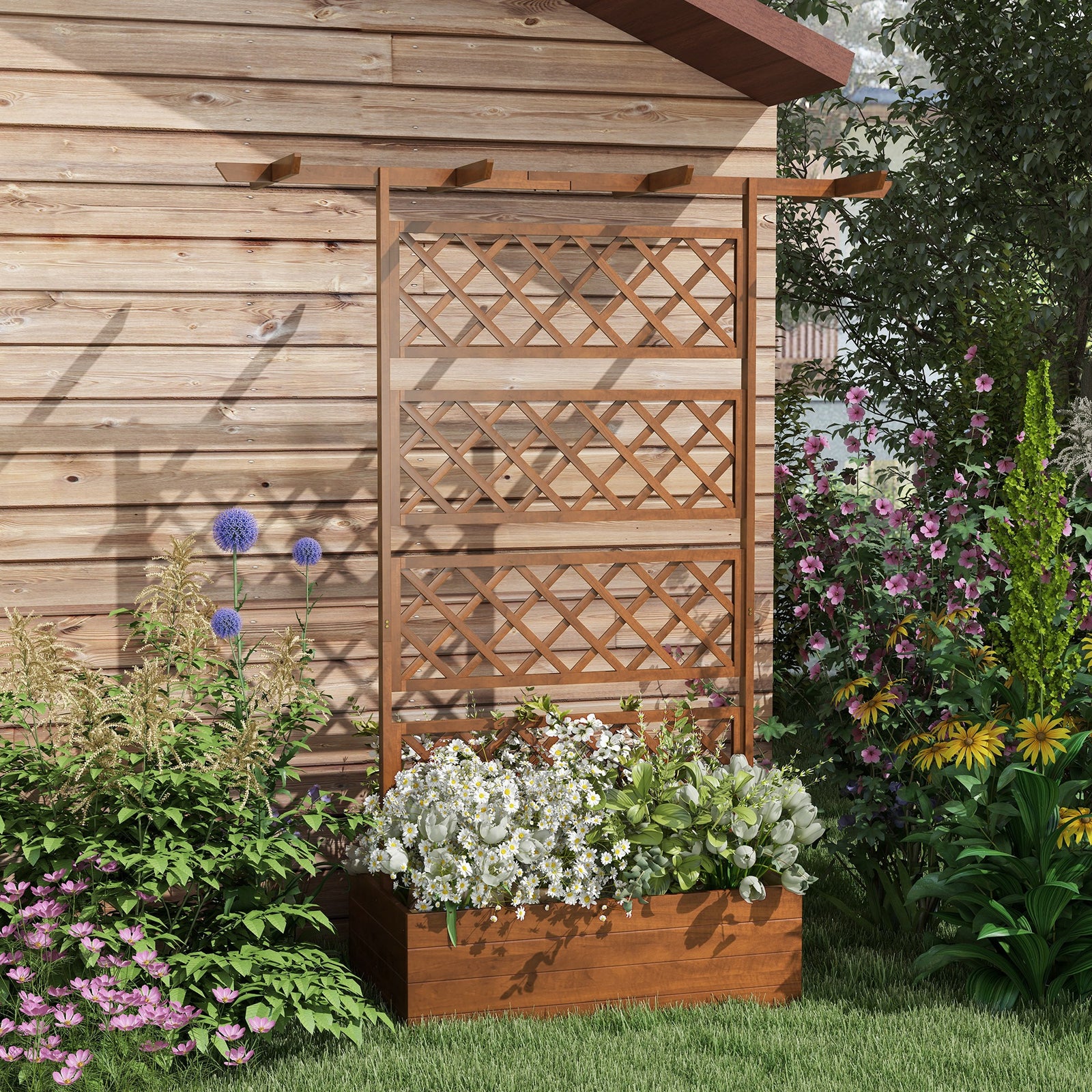 Wooden Trellis Planter For Climbing Plants