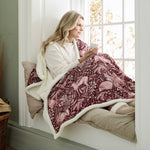 Woodlands Folk Wine Heated Sherpa Throw Blanket – 140x180cm With 10 Heat Settings | 140cm x 180cm | Wine