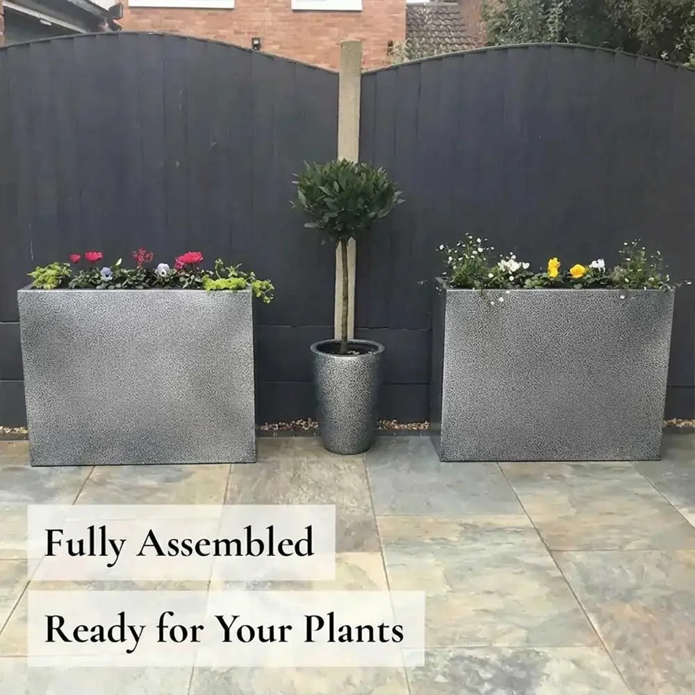 Long Zinc Galvanised Tall Trough Planter | 90cm x 30cm x 60cm | Silver Black
