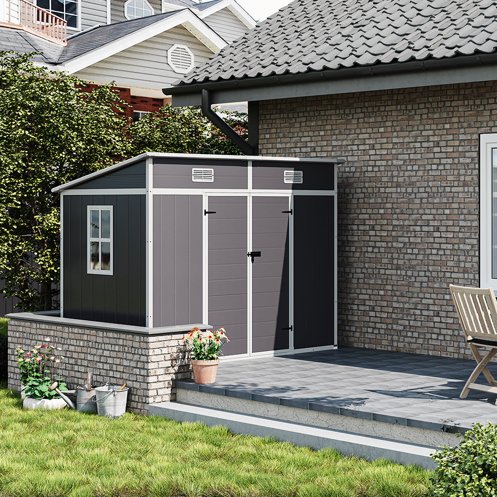 8x4ft Outdoor Plastic Garden Shed With Window, Vents And Floor Weather-resistant Storage For Tools & Equipment