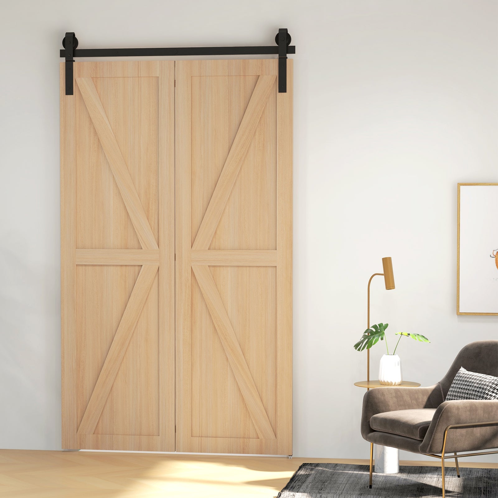 4/5ft  Bi-folding Sliding Barn Sliding Door Kit | 4ft | Black