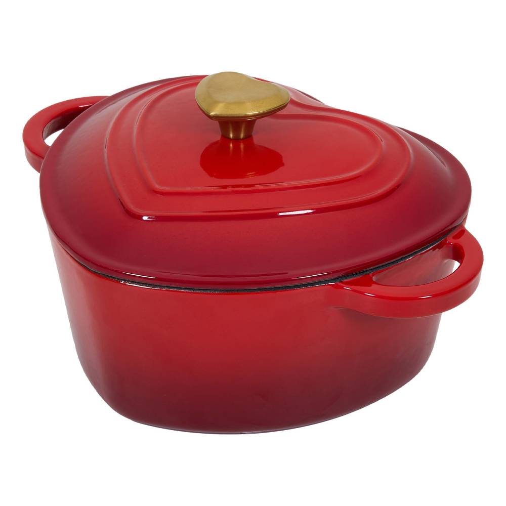 1.9l Enamelled Cast Iron Heart-shaped Dutch Oven Pot With Lid | Red