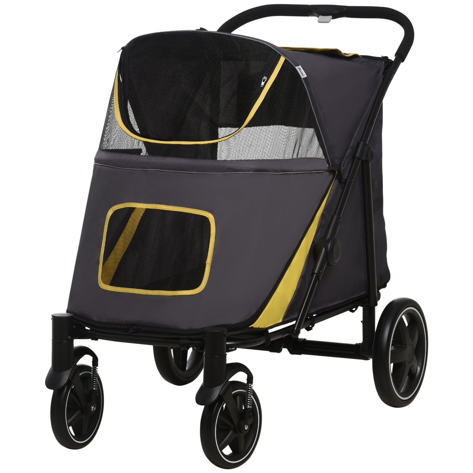 Foldable Dog Carriage W/ Universal Wheels, Shock Absorber | Gray