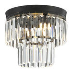 Modern Double Layer Crystal Prisms Flush Mount Ceiling Light Metal Base Chandelier Lamp