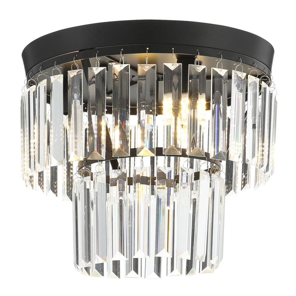 Modern Double Layer Crystal Prisms Flush Mount Ceiling Light Metal Base Chandelier Lamp