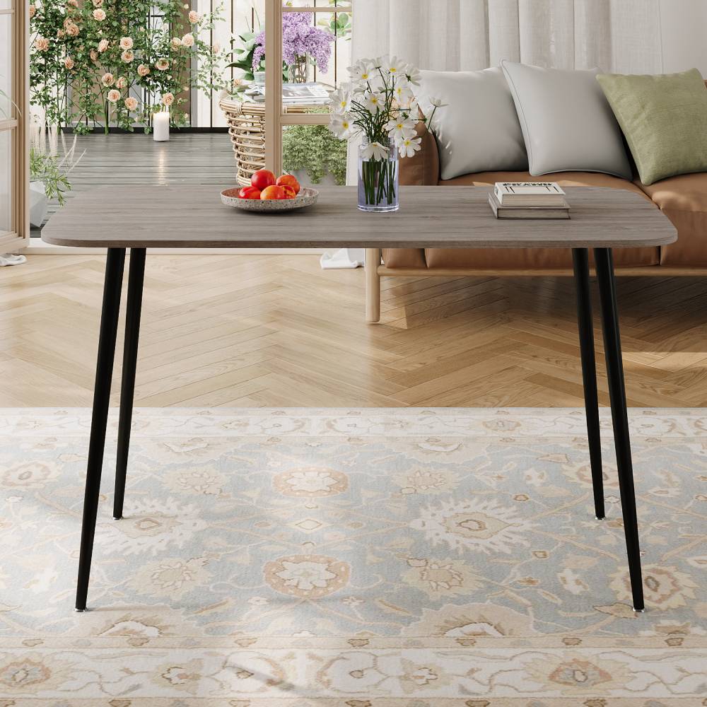 130cm W X 75cm D X 75cm H Modern Dining Table With BrownTabletop & Metal Legs