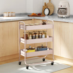 3-tier Storage Trolley, Storage Cart With Mesh Backets, Wheels | Pink