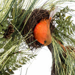 HOMESCAPES Artificial Christmas Wreath With Robins Nests, 16 Inch