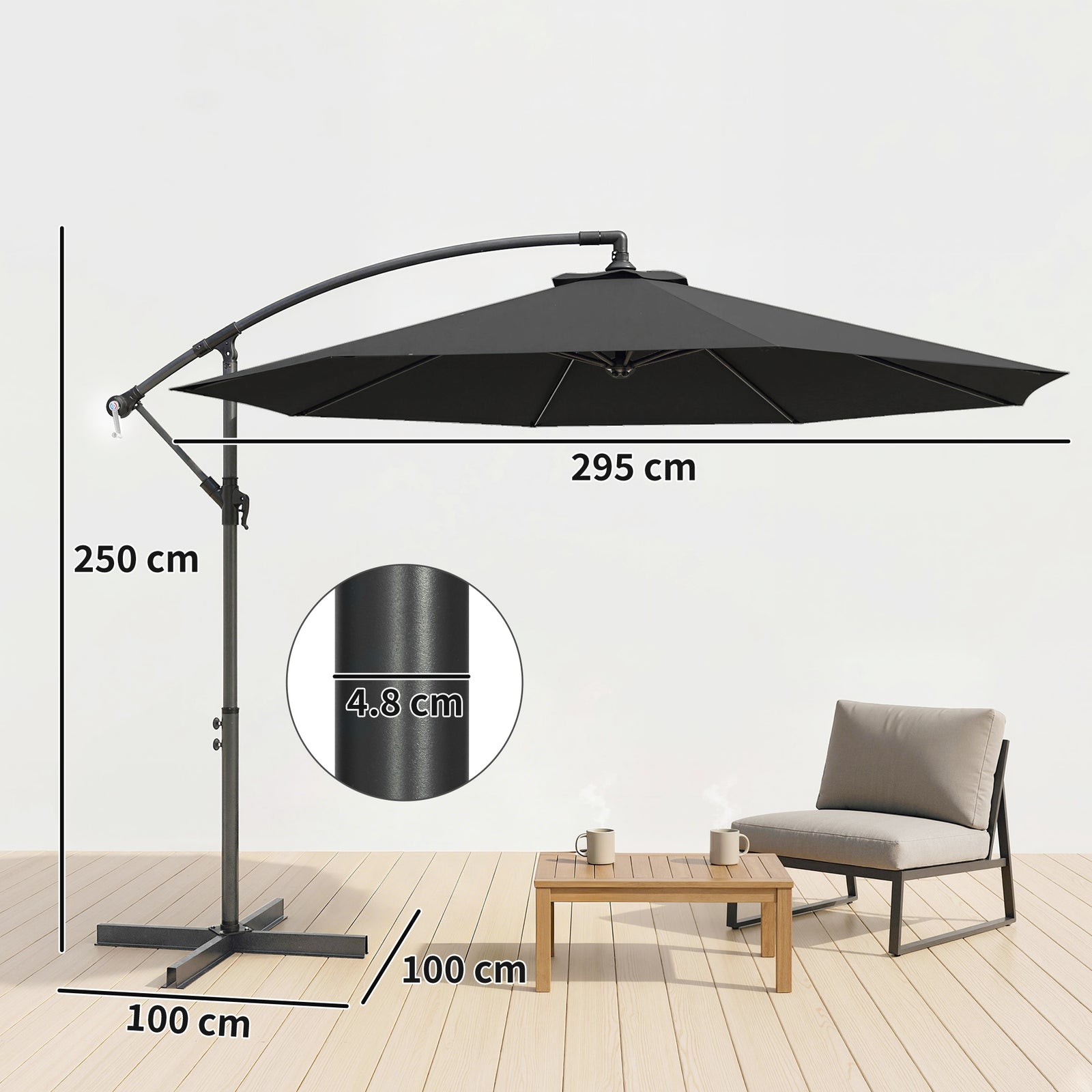 3(m) Banana Parasol Cantilever Umbrella Garden | Black