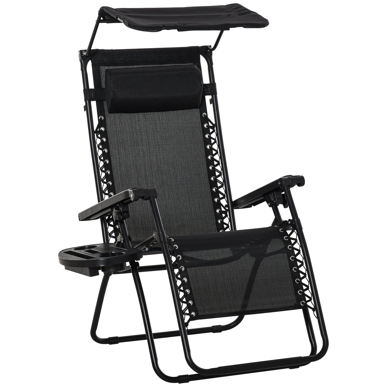 Zero Gravity Chair Adjustable Patio Lounge W/ Cup Holder | Black