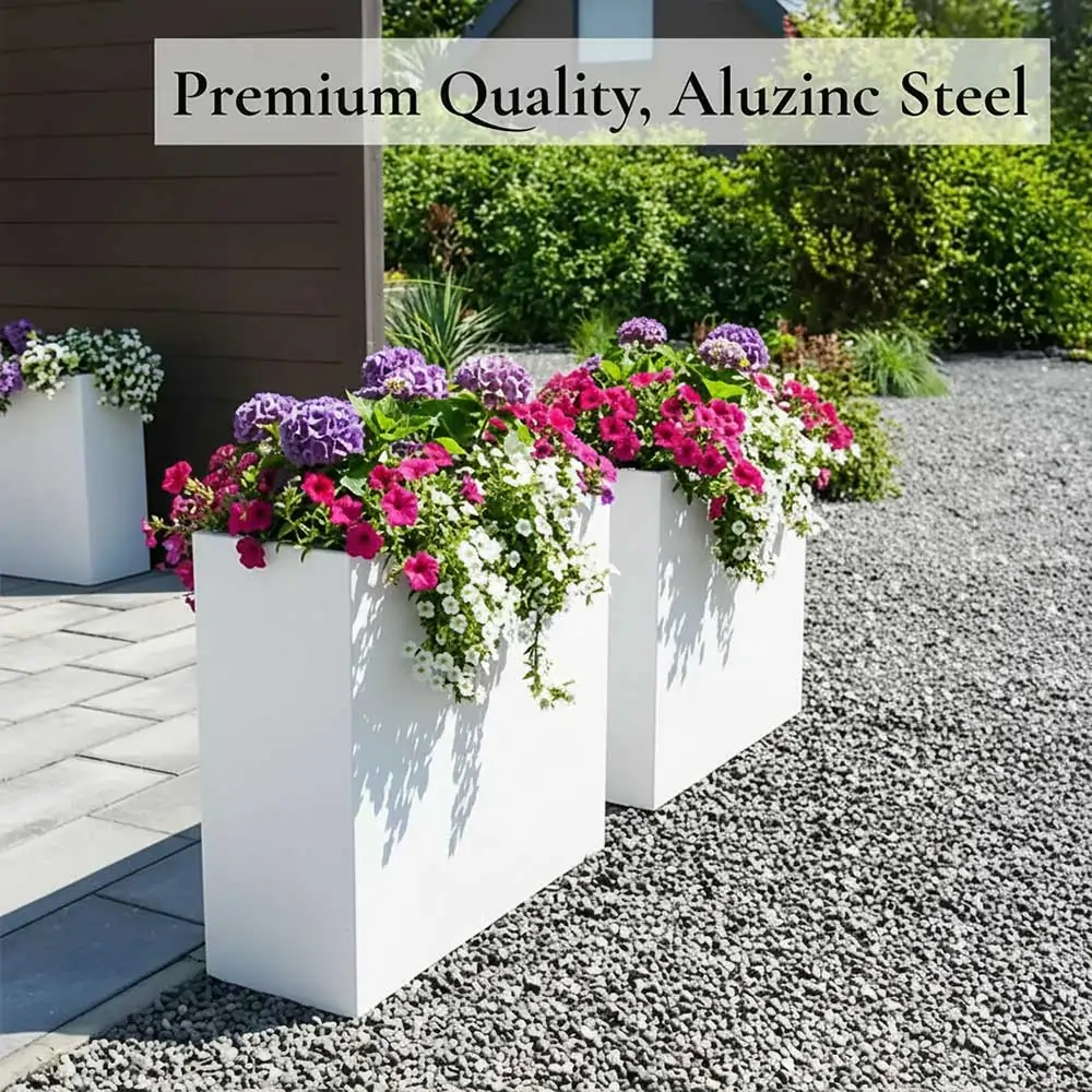 Long Zinc Galvanised Tall Trough Planter | 75cm x 25cm x 90cm | White
