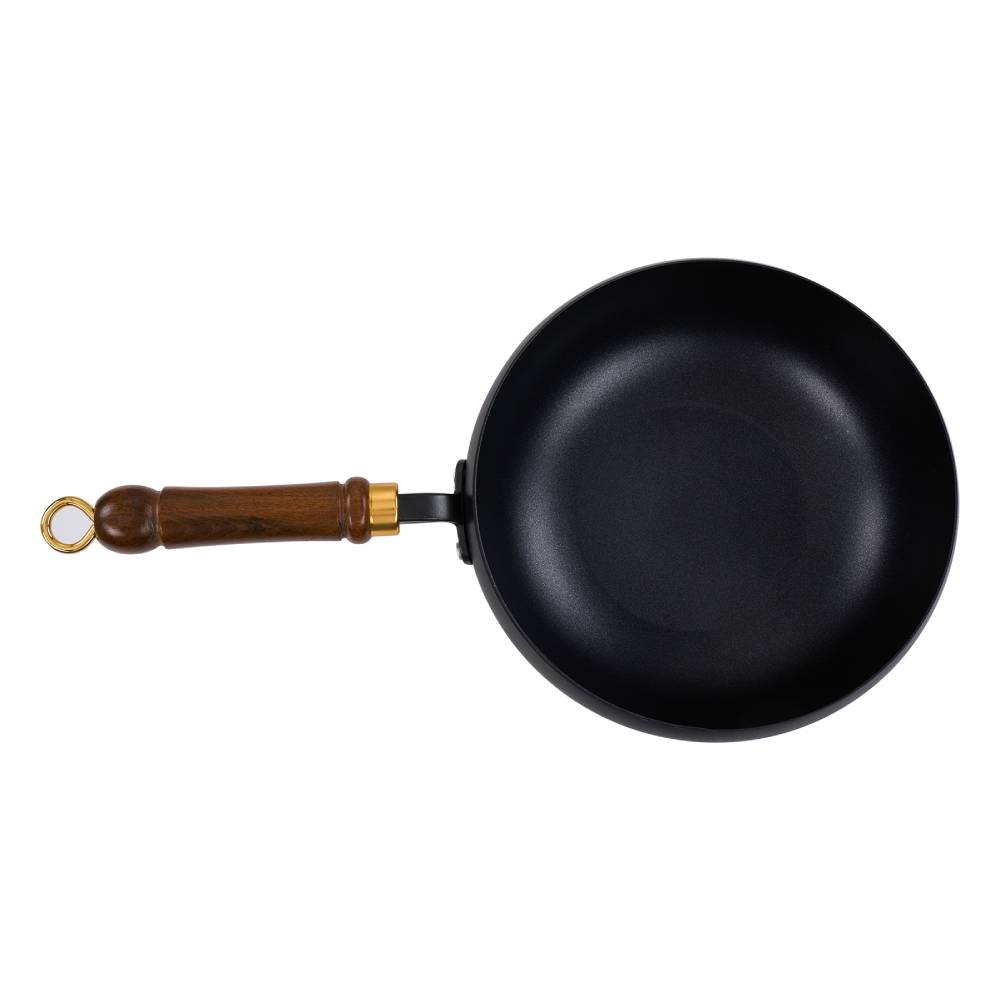 Long-handle Iron Deep Wok Pan With Lid | 24cm