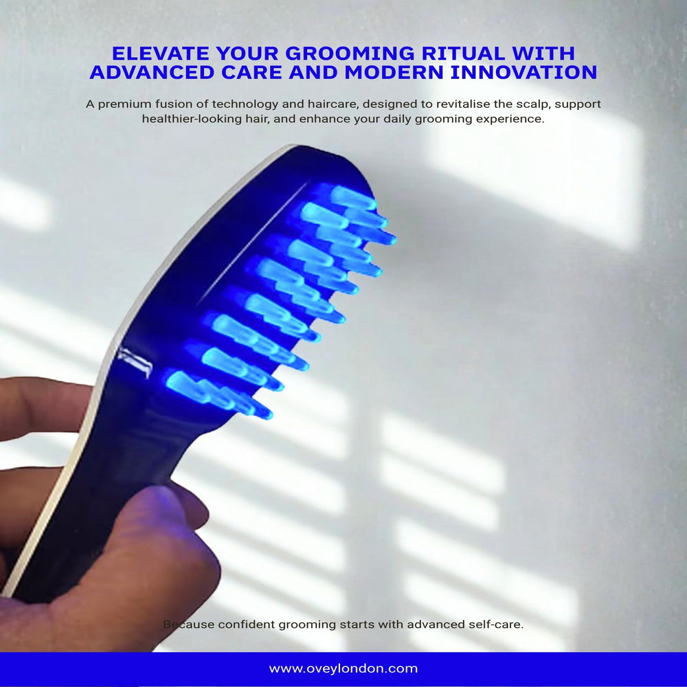 Ovey London 3-in-1 LED Hair Brush Red & Blue Light Therapy With Scalp Massage Vibration Wellness & Shine