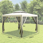 3 X 3 M Gazebo, Netting Party Tent W/ Double Tier Roof | Cream