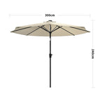3m Solar Led Patio Umbrella, Outdoor Parasol With 16 Led Tubes, Crank Lift & Push Button Tilt Without Base | One Size | Beige