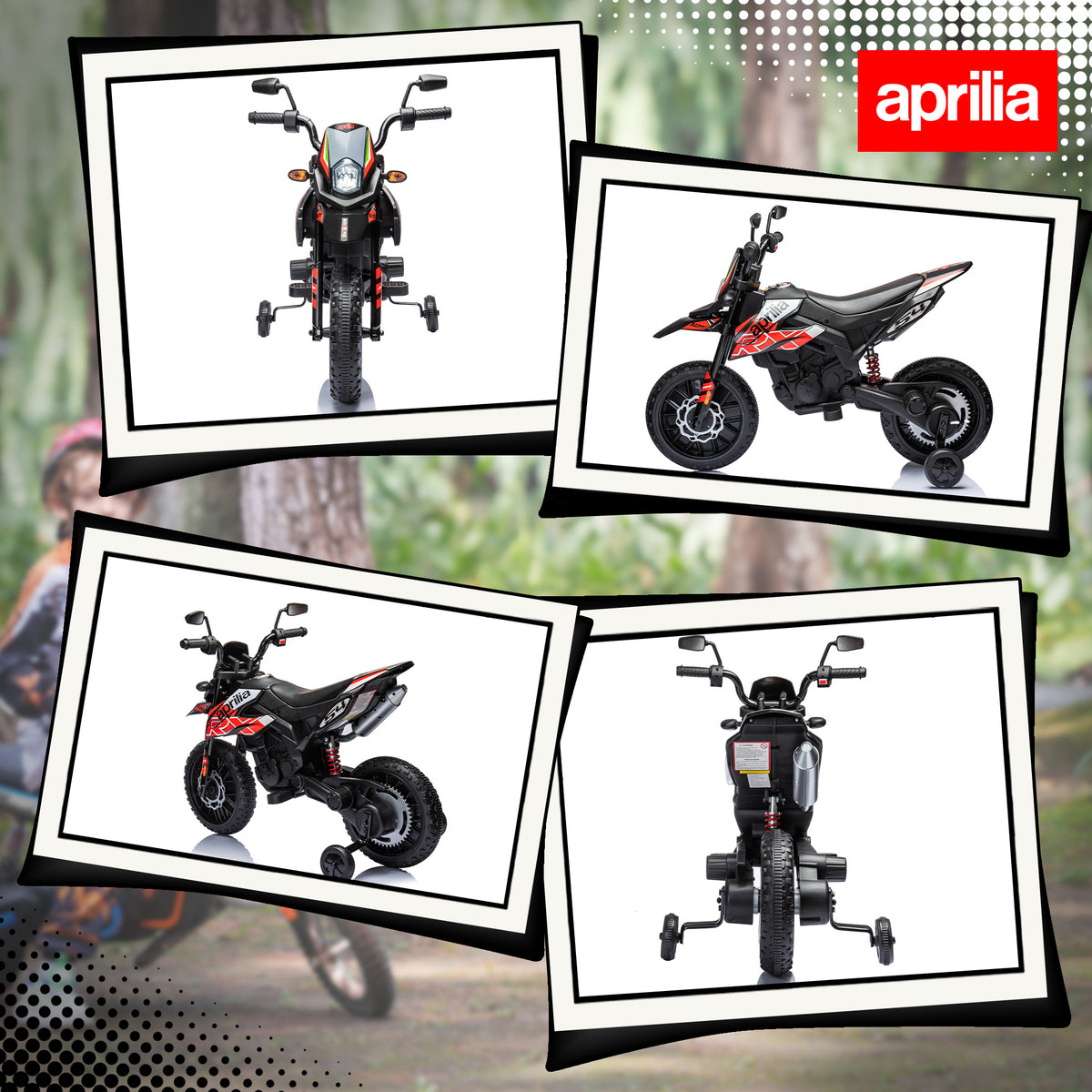 12v Aprilia Licenced Kids Electric Motorbike With Training Wheels | Red
