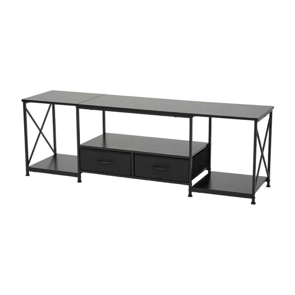 Modern Tv Stand With Fabric Drawers, Spacious Storage Entertainment Center | Black