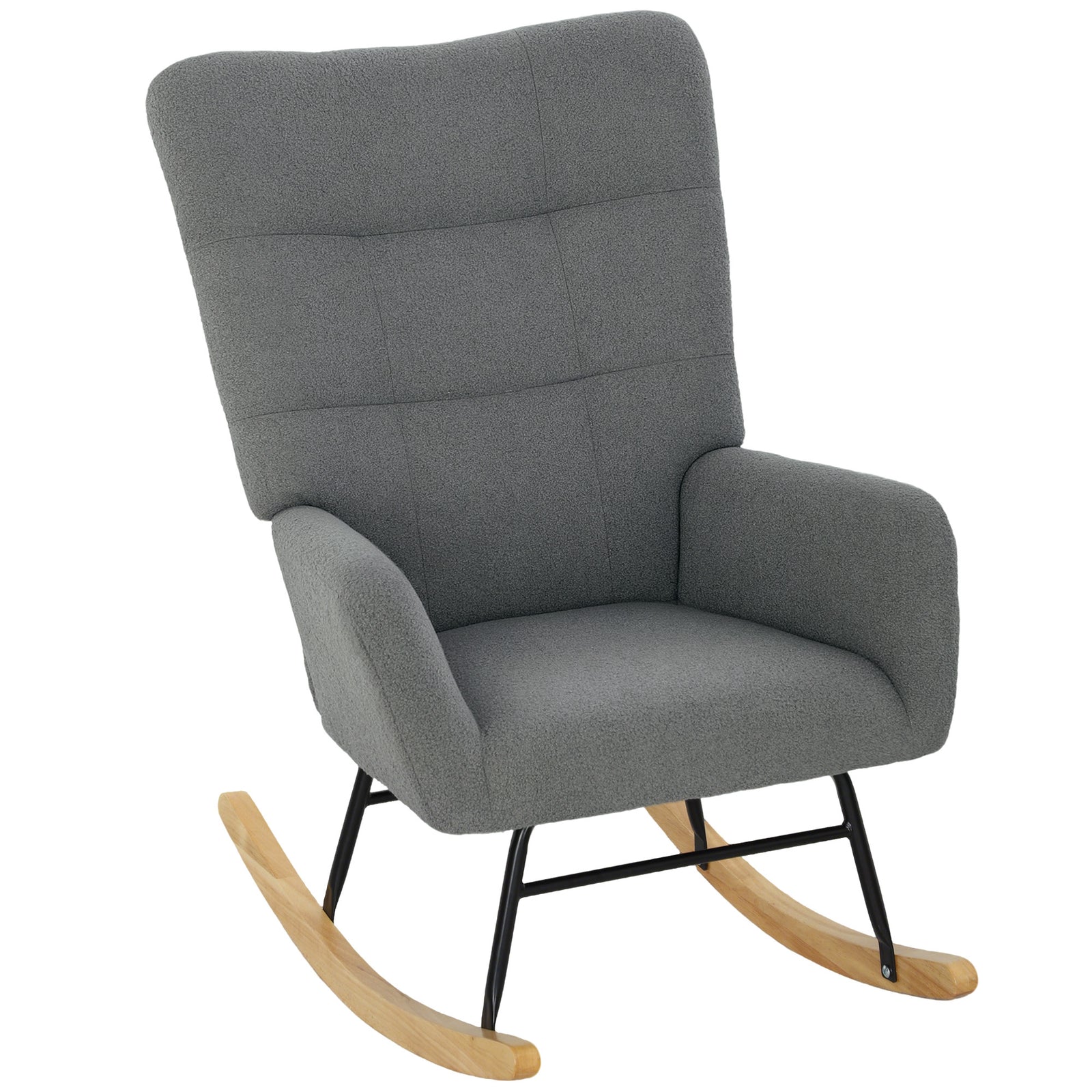 Rocking Chair, Modern Armchair With Backrest For Bedroom, Grey