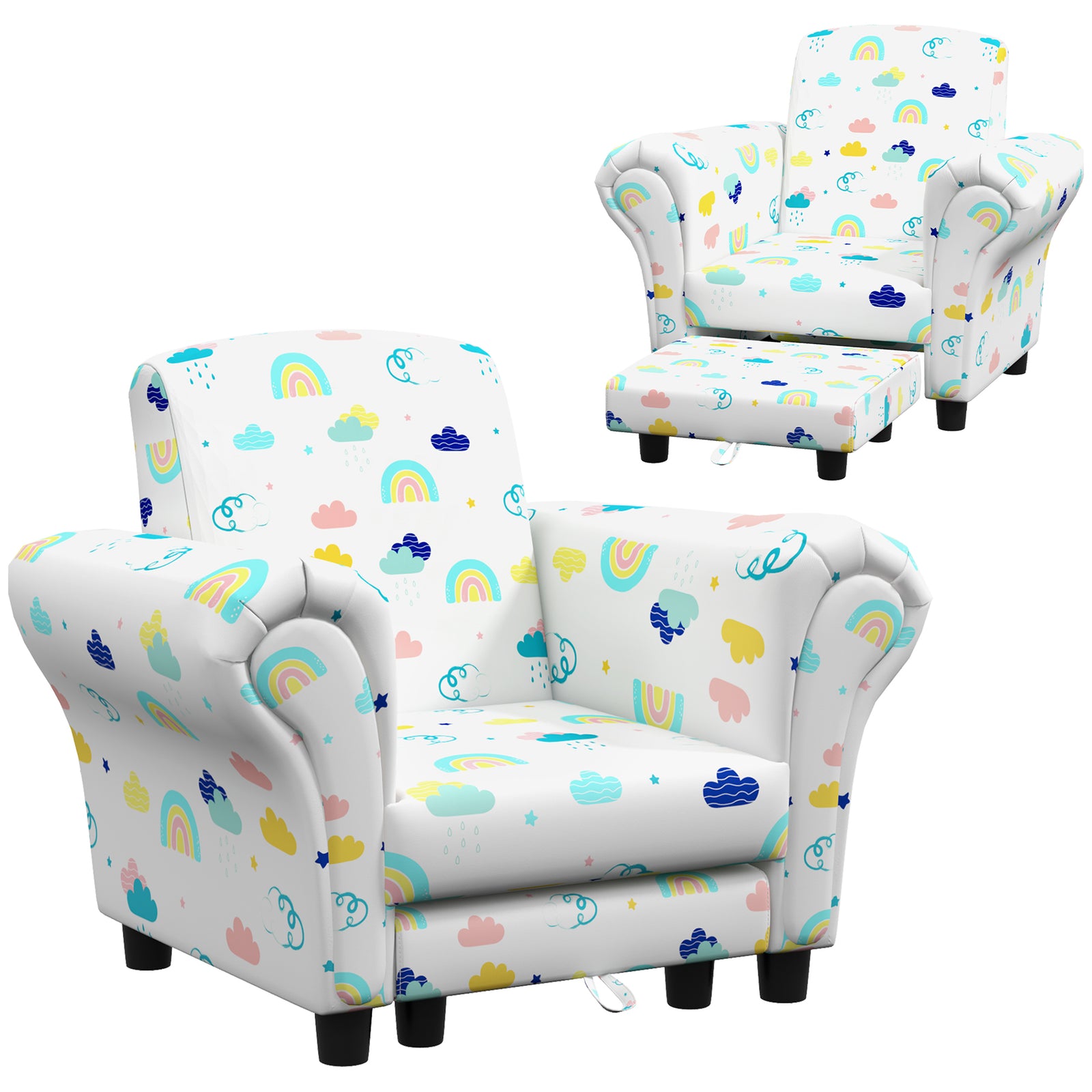 2 Piece Kids Sofa Set With Dinosaur Design, For Nursery | White
