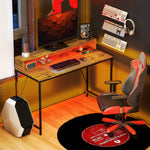 HOMCOM Computer Table With Led Lights, Gaming Desk With Shelf, Rustic Brown