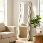 HOMCOM Full Length Mirror, 160 X 60 Cm Velvet Wall Standing Mirror, Cream